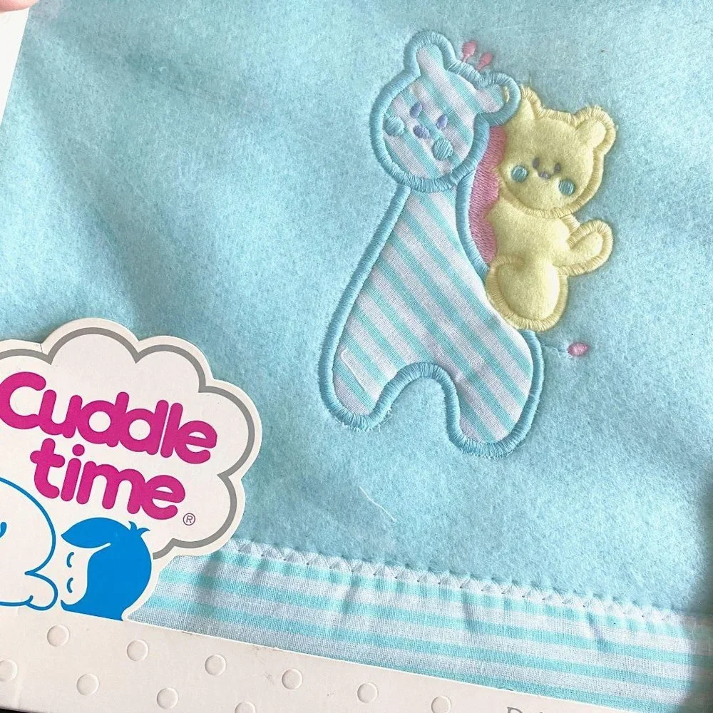 VTG Cuddle Time blue‎ baby crib blanket acrylic
